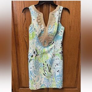 Lilly Pulitzer Janice Shift Dress Spa Blue Let’s Cha Cha Sz 00 Beach Resort